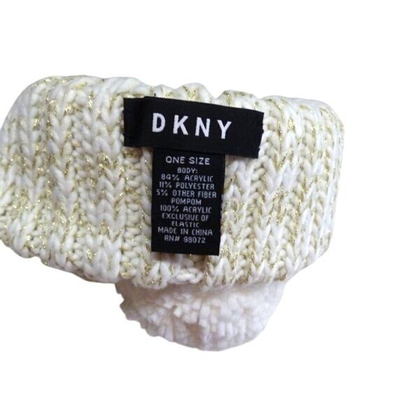DKNY Flat-Stud Metallic Rib-Knit Beanie Ivory/Gold - Picture 4 of 4
